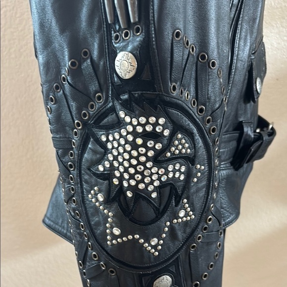 RARE VINTAGE BAJA Trading Company Studded Eagle Rhinestone 100% Leather Jacket - Picture 10 of 16